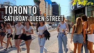 Toronto Saturday Queen Street West Downtown walking Tour Canada 4K