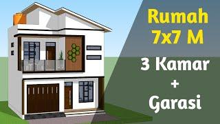 Desain Rumah Minimalis 7x7 Meter 2 Lantai, 3 Kamar tidur + Garasi Mobil