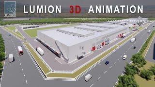 LUMION Animation: Factory building aerial 3D presentation