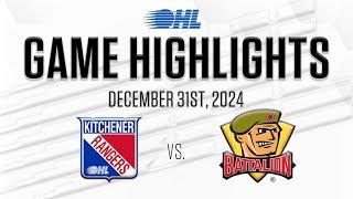 OHL Highlights: Kitchener Rangers @ North Bay Battalion Dec. 31, 2024