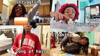 vlog: blowing out my hair, cleaning, unboxing Get Suckered flavorings, decorating | AhlawnyahXO