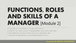 Functions, Roles and Skills of a Manager