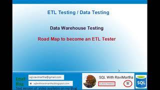 Road Map to become an ETL Tester, Data Warehouse Tester | Key Skills needed to become an ETL Tester