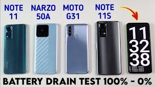 Infinix Note 11s vs Infinix Note 11 vs Realme Narzo 50A vs Moto G31 Battery Drain Test 100% - 0%