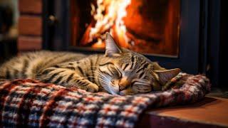 Cozy Room Ambience with Cat Purring  Fireplace And Purr Sound Help You Reduce Stress, Sleep Better