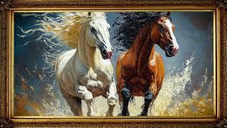 OVERCOMING | Vintage TV Oil Art Horse Painting | Gold Frame TV Art | Art Screensaver for TV 2 hrs