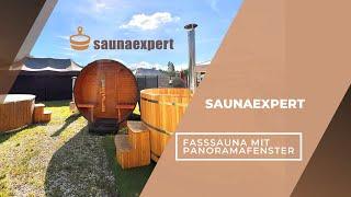 SAUNAEXPERT.de - #Shorts video Outdoor Sauna mit Panoramafenster | Fasssauna von SAUNAEXPERT