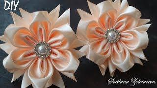The flowers of satin ribbon DIY Svetlana Zolotareva