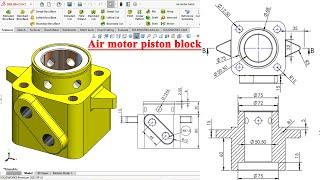 Sketch Air motor piston block in solidworks | Solidworks tutorial