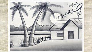How to draw Sunset Scenery with Pencil Shading, Pencil Drawing for beginners