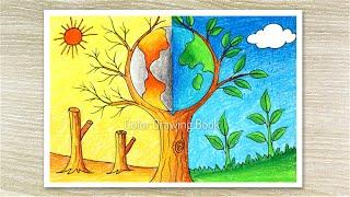 How to draw save tree save earth poster easy step by step, Environment day drawing