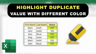 How to highlight duplicate values in excel with different colors