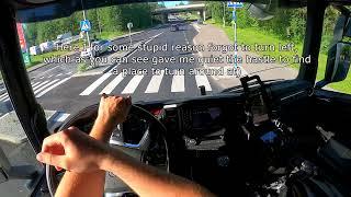 Scania g450 POV driving - Going wrong way with trailer! Södertälje, Sweden