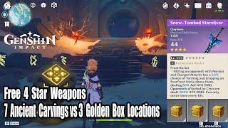 Genshin Impact - 7 Ancient Carvings vs 3 Golden Box Location Guide - Free 4 Star Weapons