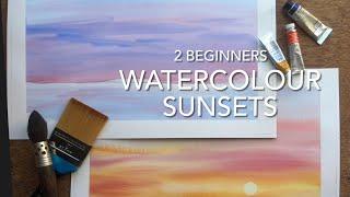 PAINT 2 BEGINNERS WATERCOLOR SUNSETS! Loose LANDSCAPE Watercolor PAINTING Techniques SKY PRACTICE!