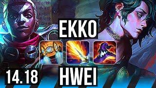 EKKO vs HWEI (MID) | 14/1/7, 72% winrate, Legendary | NA Grandmaster | 14.18