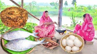 ওলের সাথে ডিম দিয়ে এমন রেসিপি বানালাম বাড়ির সবাই খেয়ে দারুন প্রশংসা করল সাথে ইলিশ মাছ ভাজা