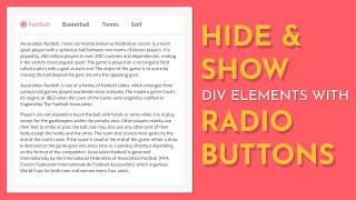 Hide and Show Div Elements with Radio Buttons Using HTML CSS and Jquery -- CSS tabs