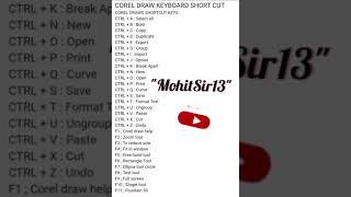 Shortcut Keys of Corel Draw #shorts