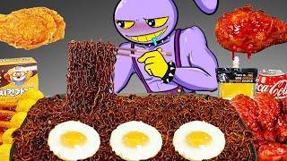 ASMR Mukbang | Jax Cooking Black Bean Noodles & Fried Chicken | Cartoon Animation