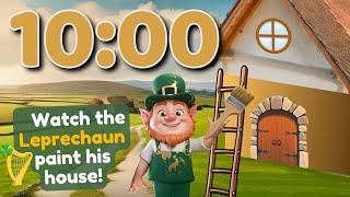 10 Minute St. Patrick’s Day Countdown Timer | Leprechaun Paints His House Gold! 