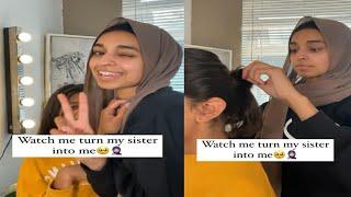 Watch hijabi turn her sister into a hijabi beautiful transformation #shorts #hijab #reaction