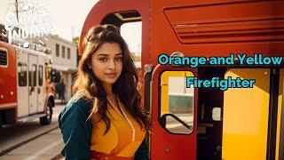 [4K] Sweet Indian AI Lookbook- Orange and Yellow Firefighter