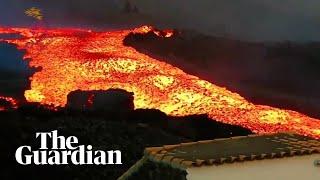 Fast-flowing river of lava pours from La Palma volcano in Canary Islands