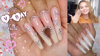 Valentines Day Cut Out Heart Nails | I was so nervous  | Builder Gel Nails Tutorial