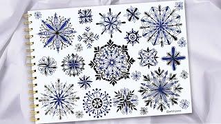 18 Snowflakes | How To Draw 18 Easy Snowflakes