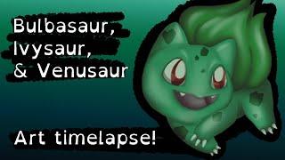 Drawing Every Pokémon in National Dex Order:  Bulbasaur, Ivysaur, Venusaur