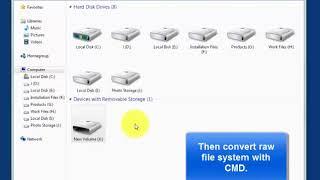 Convert raw file system to ntfs with CMD command prompt