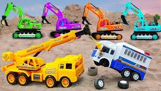 JCB Excavator, Crane, Truck, Construction Vehicles rescue Police Car - DIY Car toy for kids