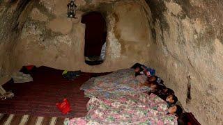 At the beginning of a cold winter day in the cave, the big family prepares turnip soup for breakfast