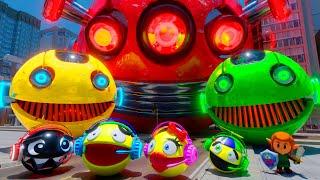 PACMAN ADVENTURES IN THE CITY #3 | RED OMICRON ROBOT PACMAN | CLAW MACHINE AND MOTORCYCLE PURSUI