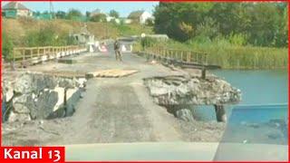 Footage of bridge destroyed by Ukrainian troops in Kursk - Russians seek to cross it with difficulty