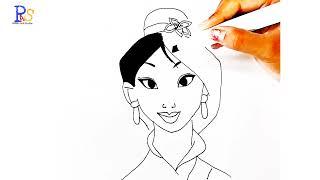 How To Draw Mulan Princess Disney character. Kids video. step by step drawing. beautiful pictures.