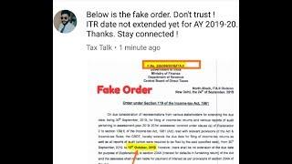 Fake Order Circulated for INCOME TAX RETURN Due Date Extension for AY 2019-20, Don't Trust!