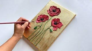 How To Paint Anemone Poppy With Texture paste | Red Poppy Flower Texture Painting on canvas