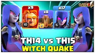 Th14 vs Max Th15 | Th14 Super Giant Witch Quake Attack Strategy - Clash of Clans