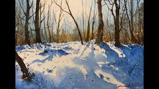 Watercolor painting tutorial - Snowy scene
