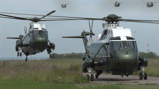 Seven helicopters prepare to accompany President Biden aboard Marine One in France  