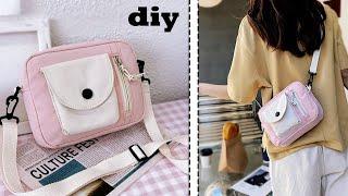 DIY Korean Design Messenger Crossbody Bag with Pockets At home sewing from cloth