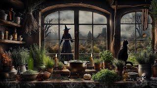 SPRING WITCH KITCHEN AMBIENCE-SPELLS & POTIONS-BLACK CAT-BUBBLING CAULDRON-RELAXING NATURE ASMR