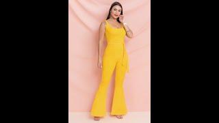 Girlmerry New solid color high stretch sleeveless horn leg jumpsuit with belt Wholesale SKU 047104