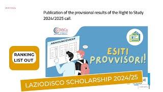 LAZIODISCO SCHOLARSHIP 2024/25 PROVISIONAL RANKING LIST OUT| €6,415 BENEFITS| SCHOLARSHIPS IN ITALY