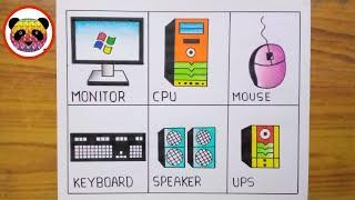 Computer Parts Drawing / Computer Chart Drawing / How to Draw Desktop Computer / Computer Parts