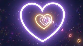 Ultraviolet Neon Glowing Heart Lights Tunnel Roller Coaster In Space 4K Background VJ Video Effect