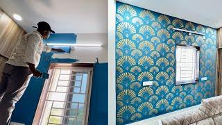 Wall painting stencil design for bedroom | Wall painting designs