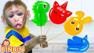 Monkey Binbin Make So Sweet Rainbow Jelly and Swims in the Pool with Funny Animal | MONO BINBIN ESP